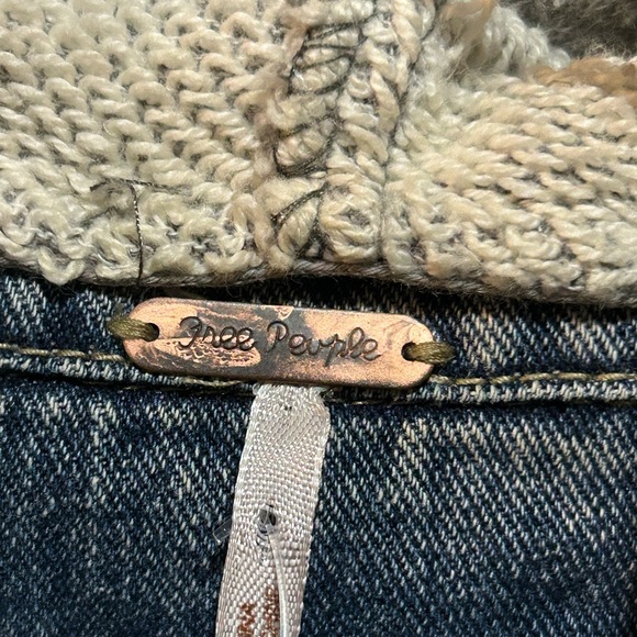 Free People Denim Jacket with Cream Knit Hood - Picture 3 of 4